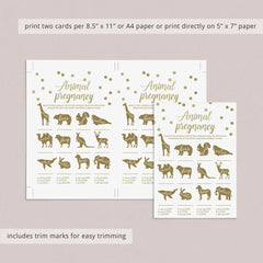 How Long is Each Animal Pregnant Baby Shower Game Printable