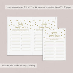 Gold confetti baby shower game printables by LittleSizzle