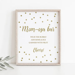 Mom-osa bar sign baby shower gold theme by LittleSizzle
