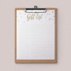 Gold gift list printable by LittleSizzle