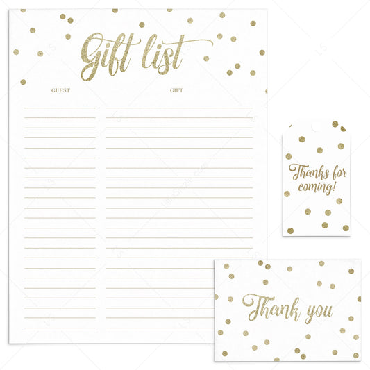 Gold Confetti Gift List, Cards and Labels printable by LittleSizzle