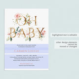 DIY floral blush pink baby shower oh baby invitations by Littlesizzle