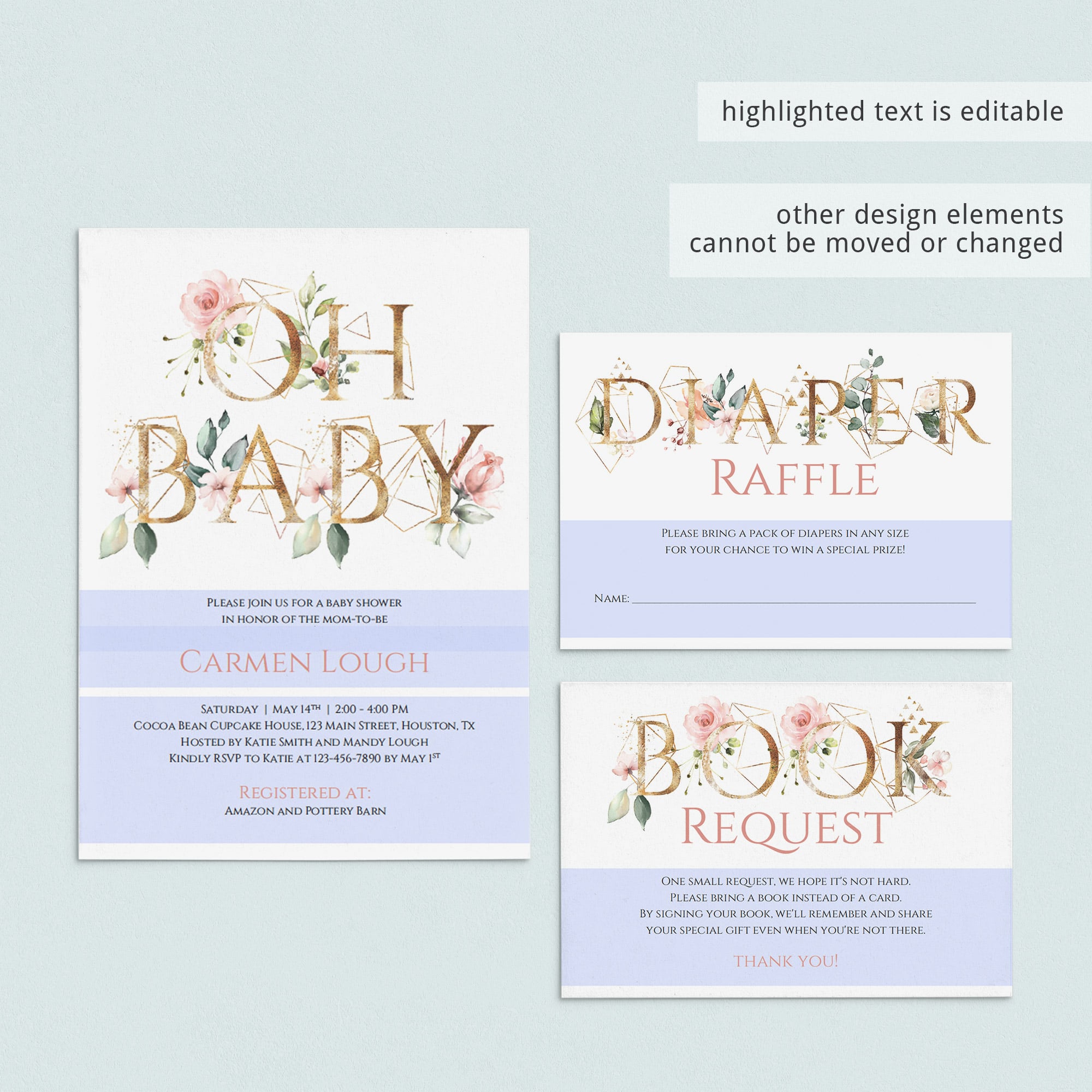Gender neutral gold floral modern baby shower invitation templates by LittleSizzle