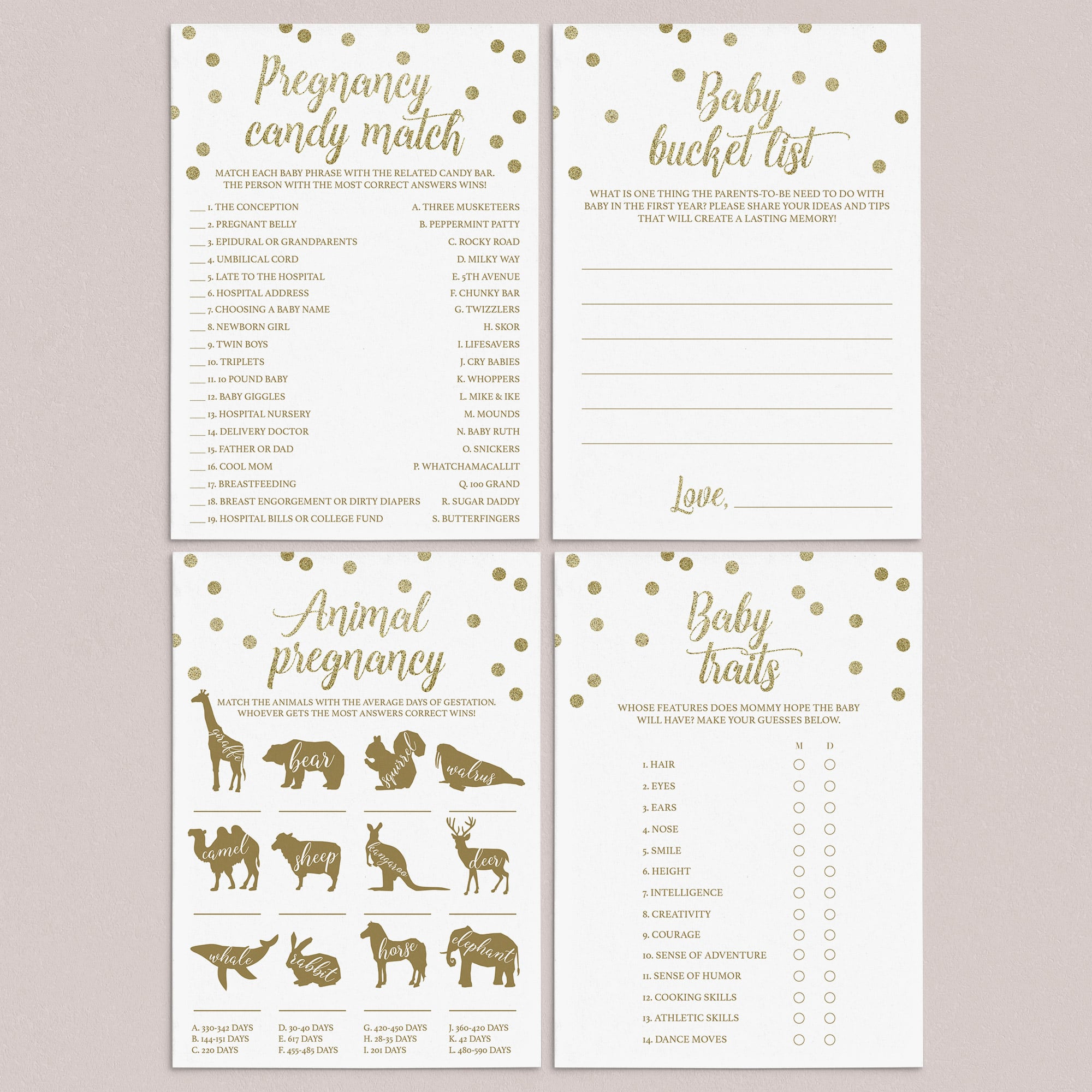 Simple Gold Baby Shower Games Bundle Printable Instant Download by LittleSizzle