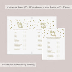 Whose Traits Baby Shower Game Printable Gold Confetti