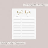Printable Gift List for gold party by LittleSizzle