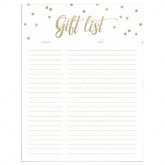 Gold confetti gift list printable by LittleSizzle