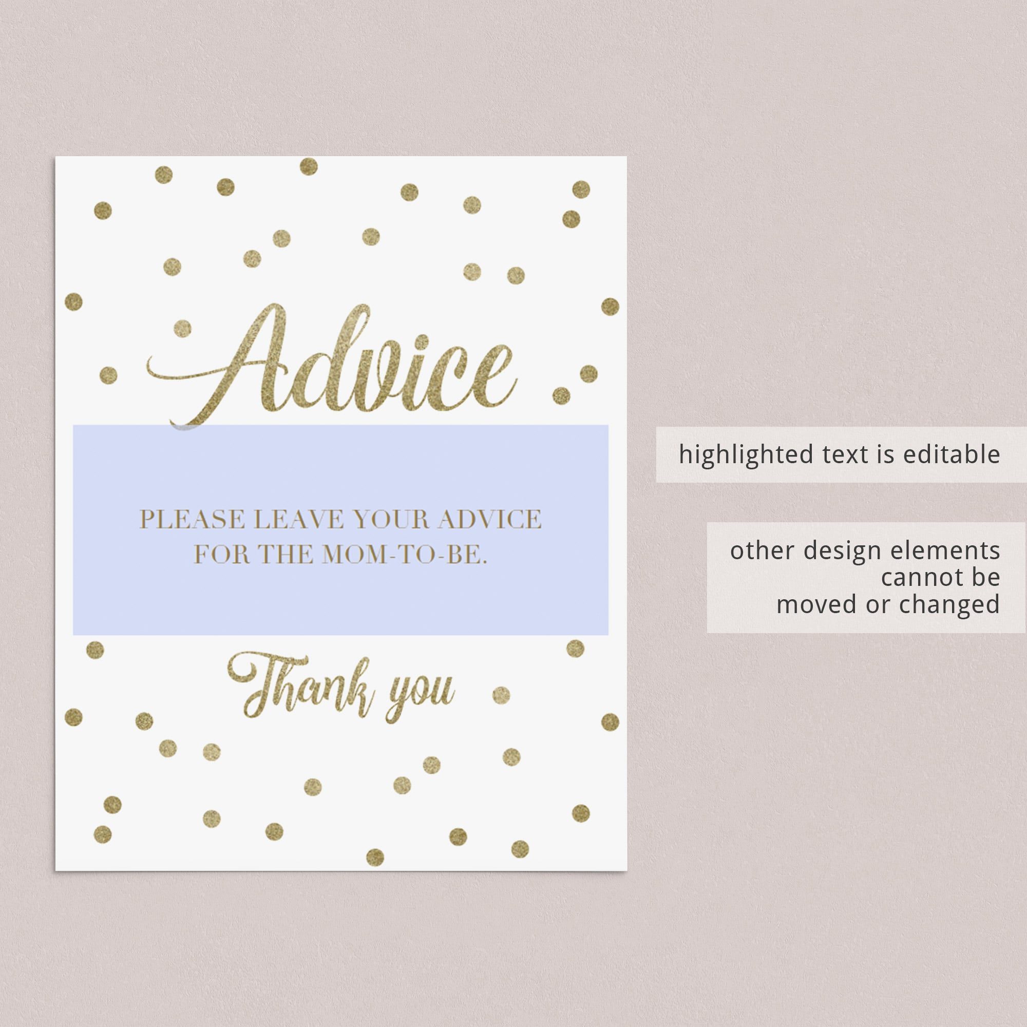 Advice sign for baby shower gold confetti printable by LittleSizzle