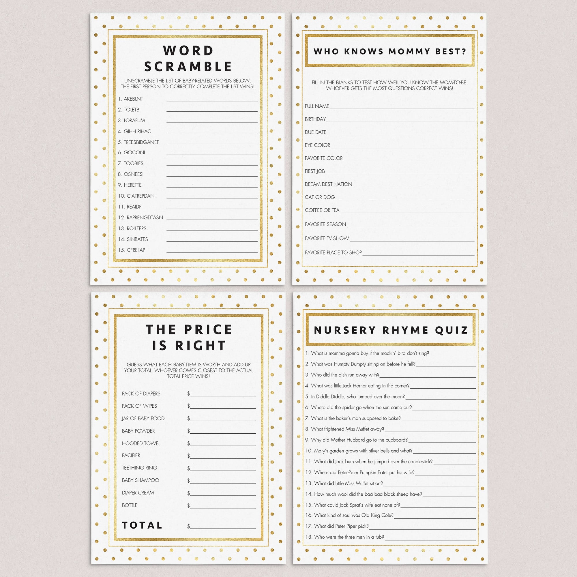 Chic and modern baby shower games package printable by LittleSizzle