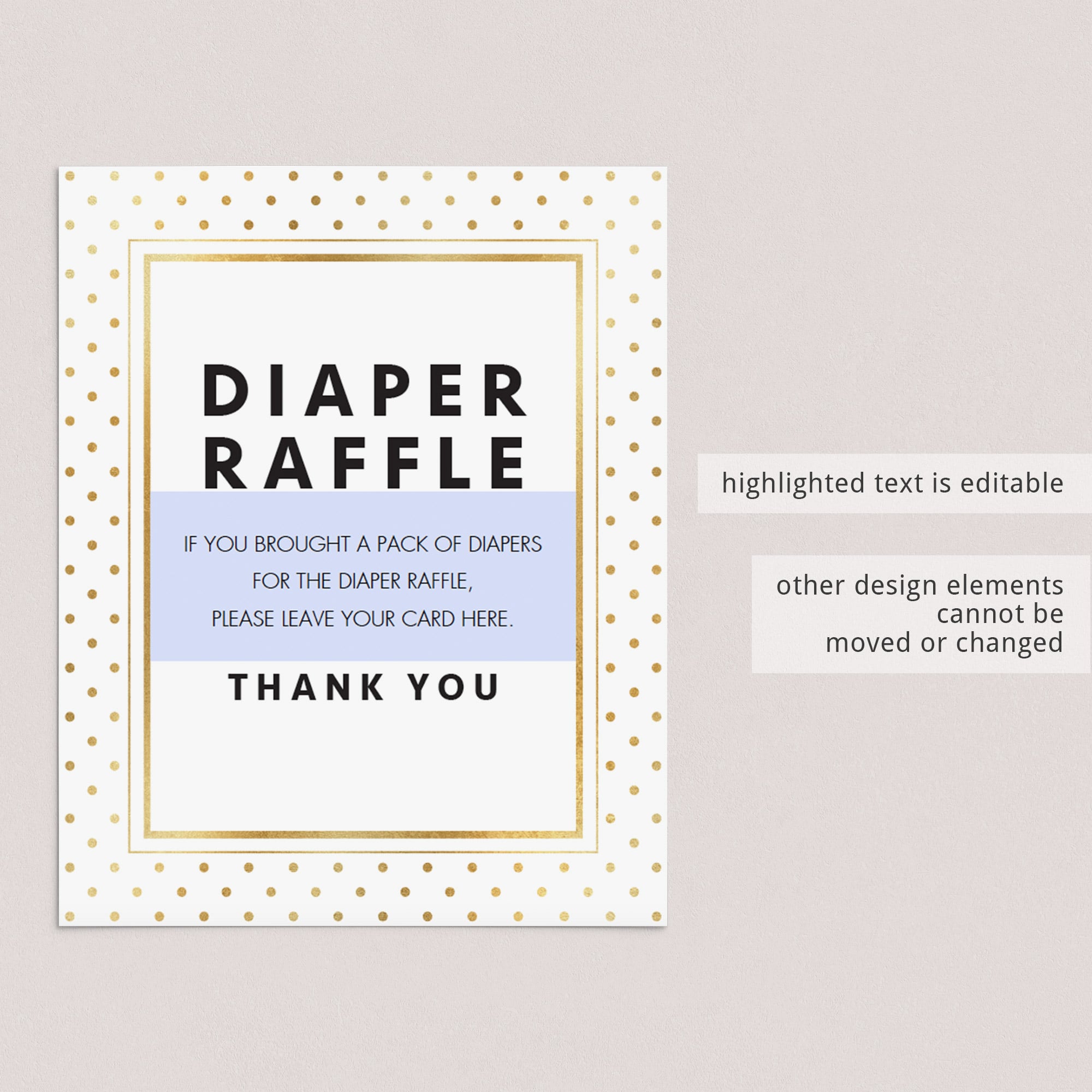 Editable sign for diaper raffle cards gold glitter by LittleSizzle