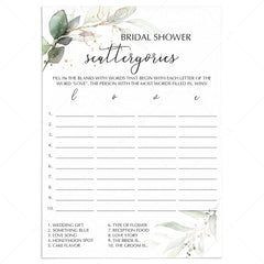 Bridal scattergories gold and green game cards by LittleSizzle