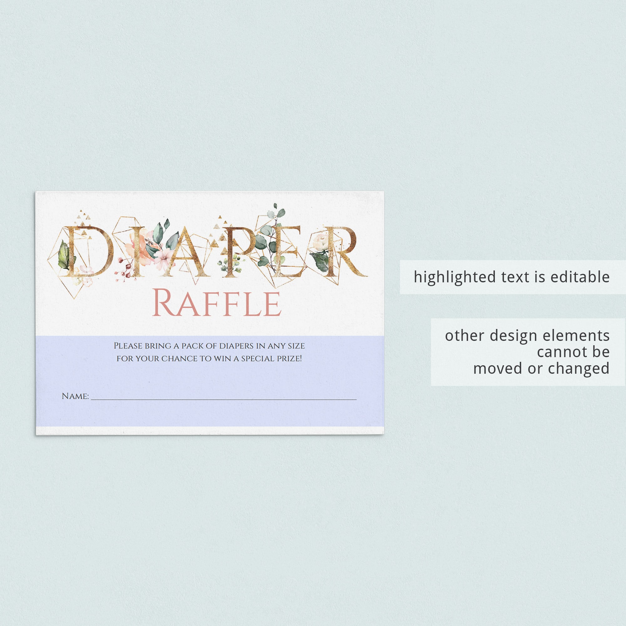 Gold greenery babyshower games diaper raffle ticket printable by LittleSizzle