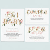 Gold floral baby shower invitation set Oh Baby template by LittleSizzle