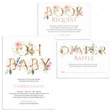Gold floral baby shower invitation set Oh Baby template by LittleSizzle