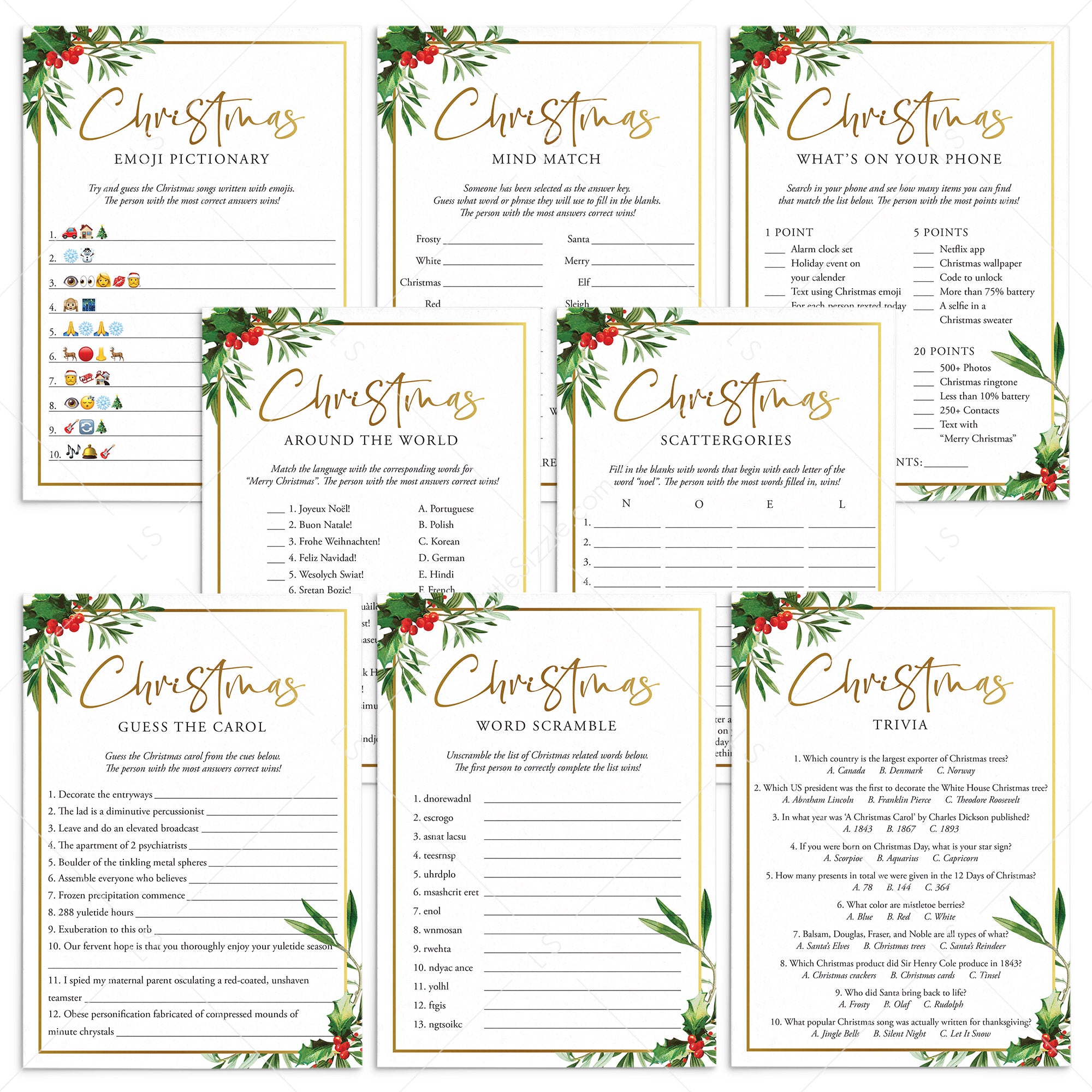 Elegant Christmas Party Games and Activities Printable by LittleSizzle