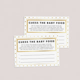 Gold glitter baby shower food guessing cards printable PDF by LittleSizzle
