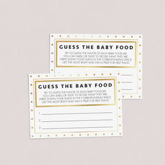 Gold glitter baby shower food guessing cards printable PDF by LittleSizzle