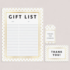 Printable Thank You Notes, Tags and Gift List with Gold Polka Dots by LittleSizzle