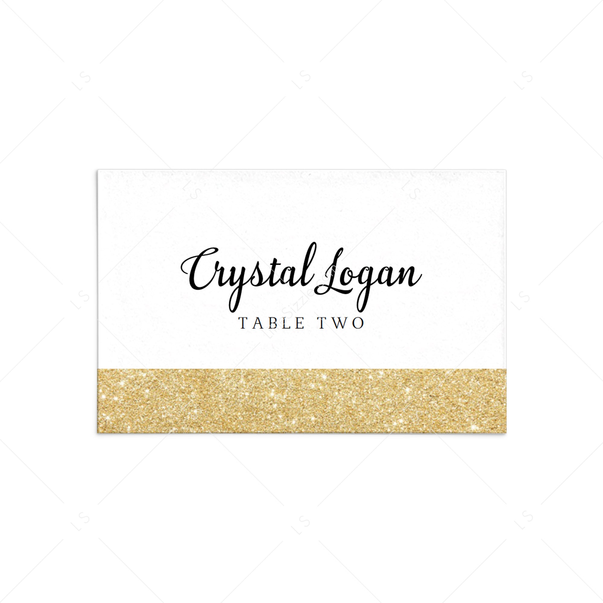 Gold glitter bridal shower name place cards by LittleSizzle