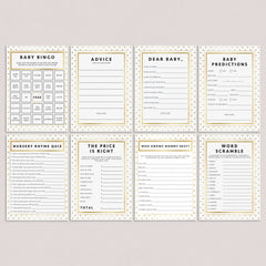 Baby Shower Games Pack Gold Glitter Printables