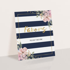 Navy stripes and pink floral shower decor instant download by LittleSizzle