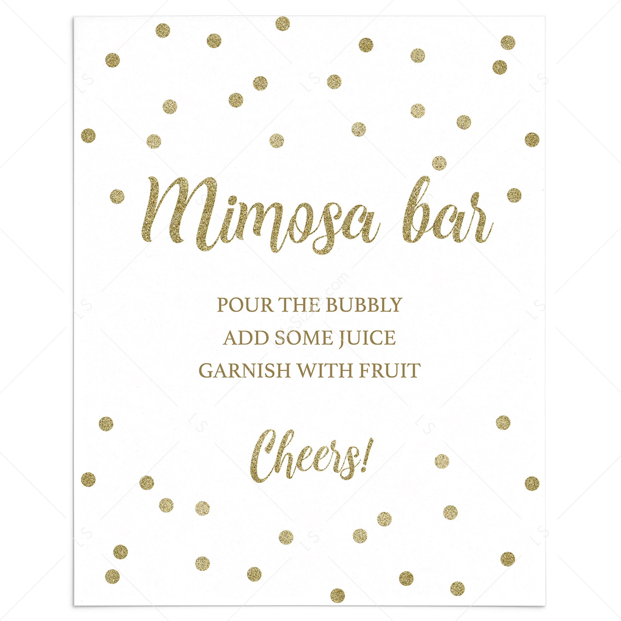 Printable mimosa bar sign gold confetti by LittleSizzle