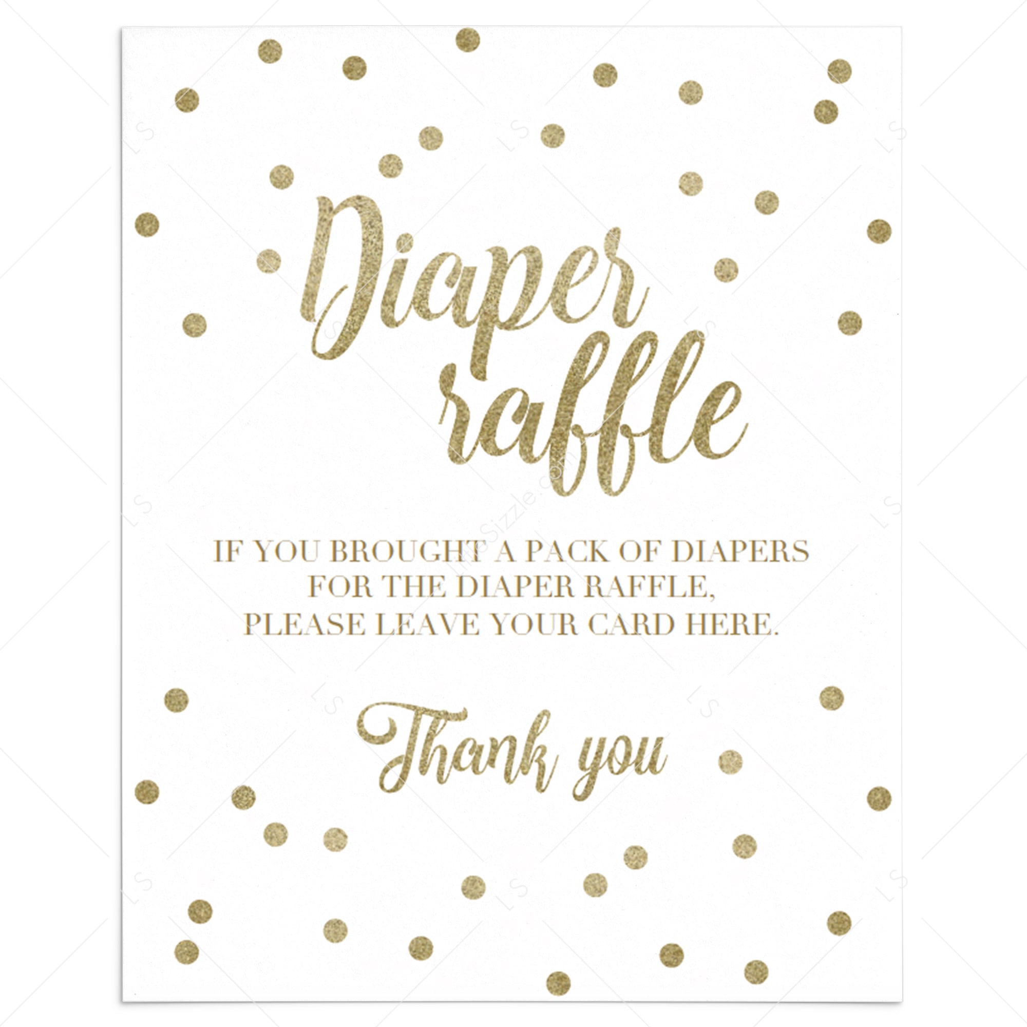 White and gold baby diaper raffle sign printable by LittleSizzle