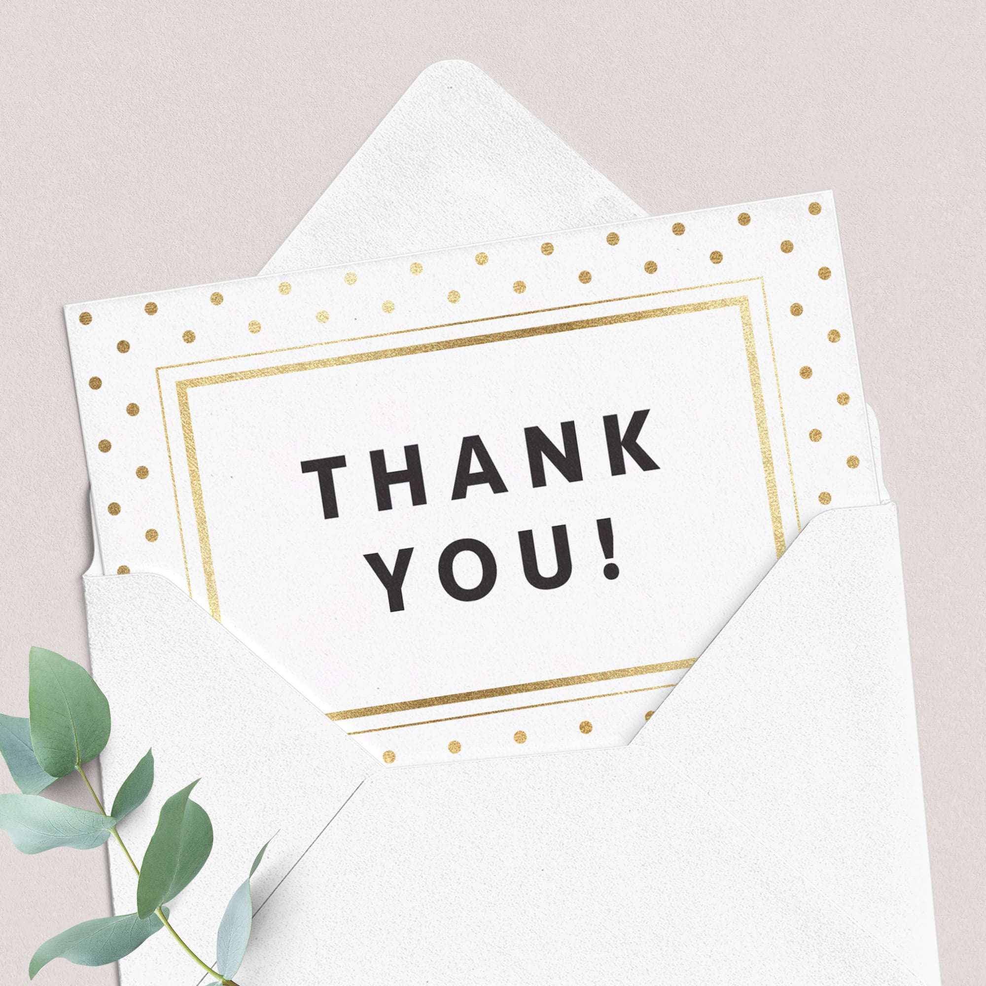 Printable folded thank you card with gold glitter by LittleSizzle
