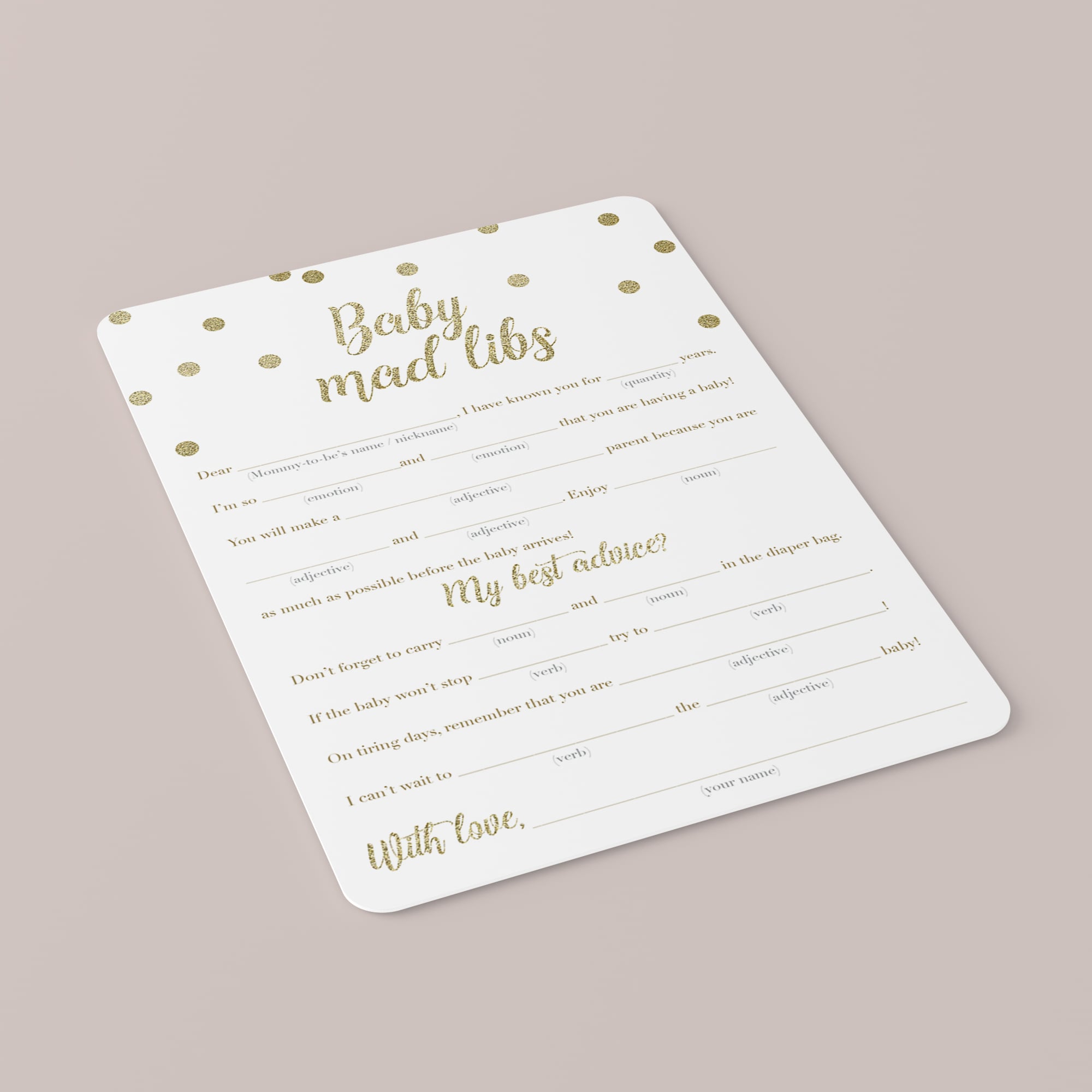 Baby mad libs baby shower game gold printable by LittleSizzle