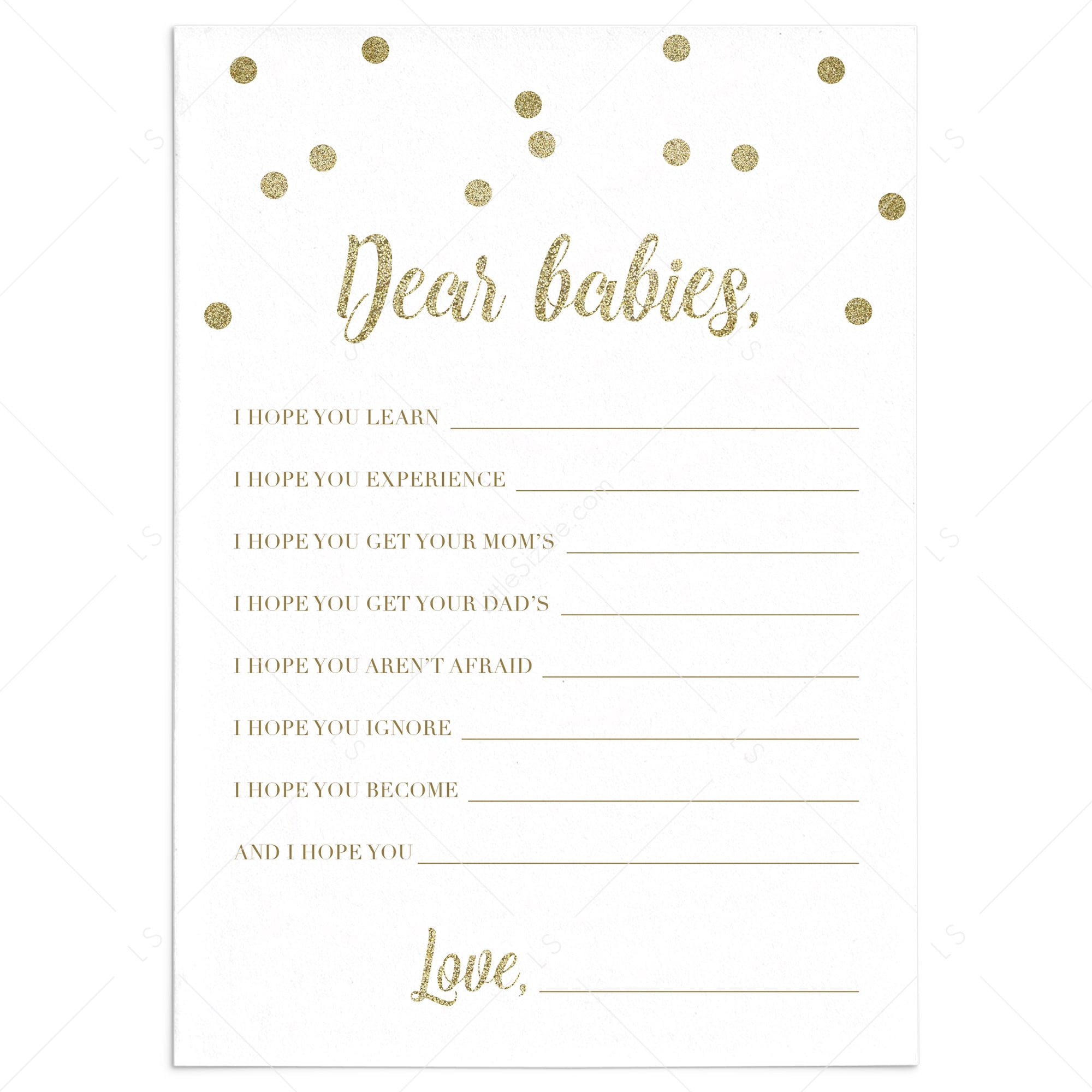 Gold baby shower dear babies card by LittleSizzle
