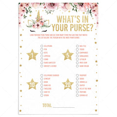 Baby girl shower games whats in your purse printable by LittleSizzle