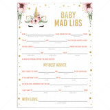 Baby mad libs advice card for girl baby shower by LittleSizzle