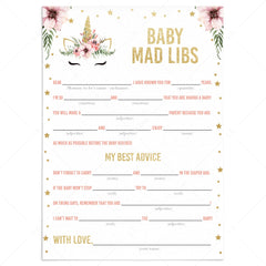 Baby mad libs advice card for girl baby shower by LittleSizzle