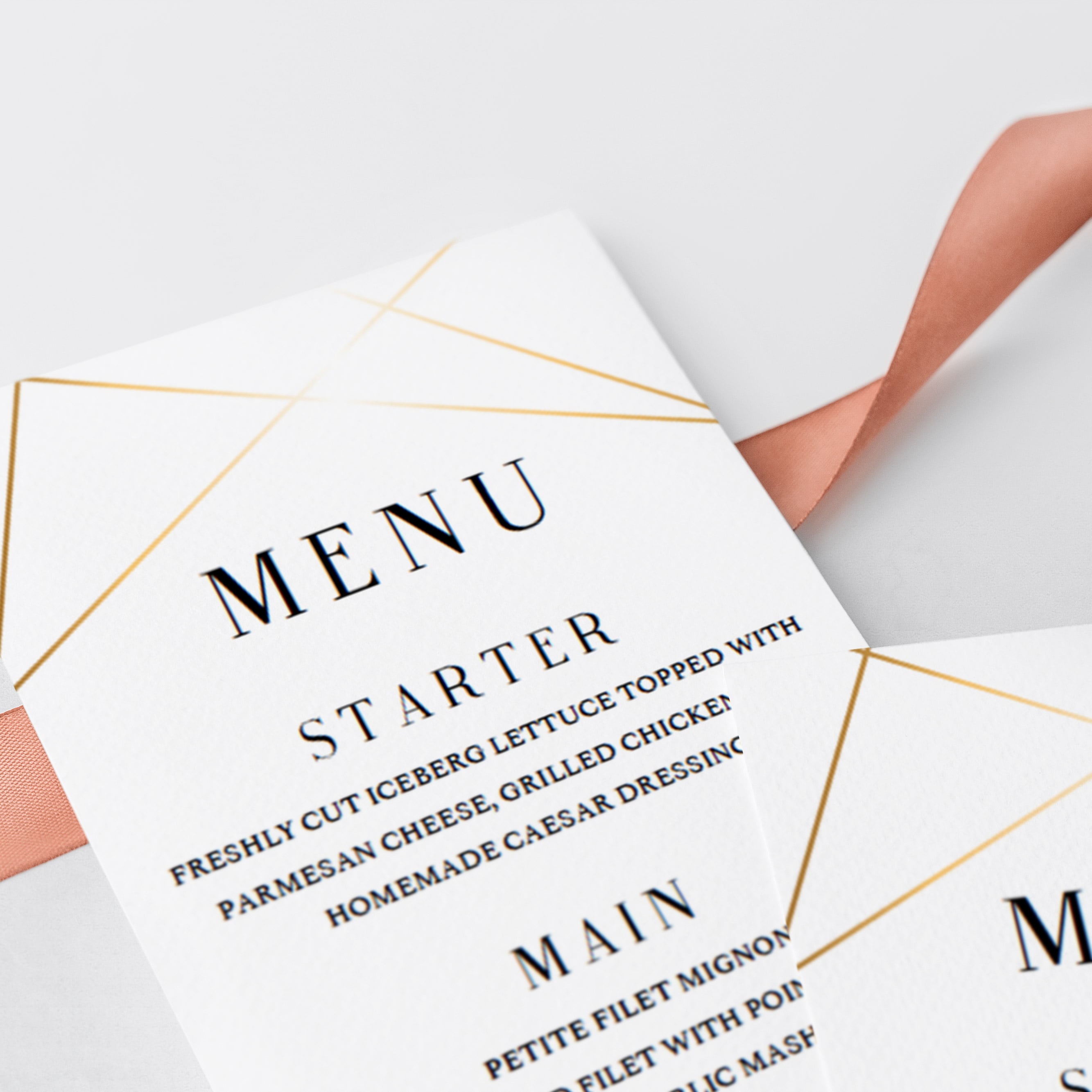 Geometric design menu card table decorations by LittleSizzle