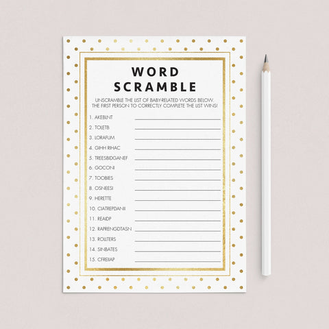 Word Scramble game for neutral baby shower printable | Instant download ...