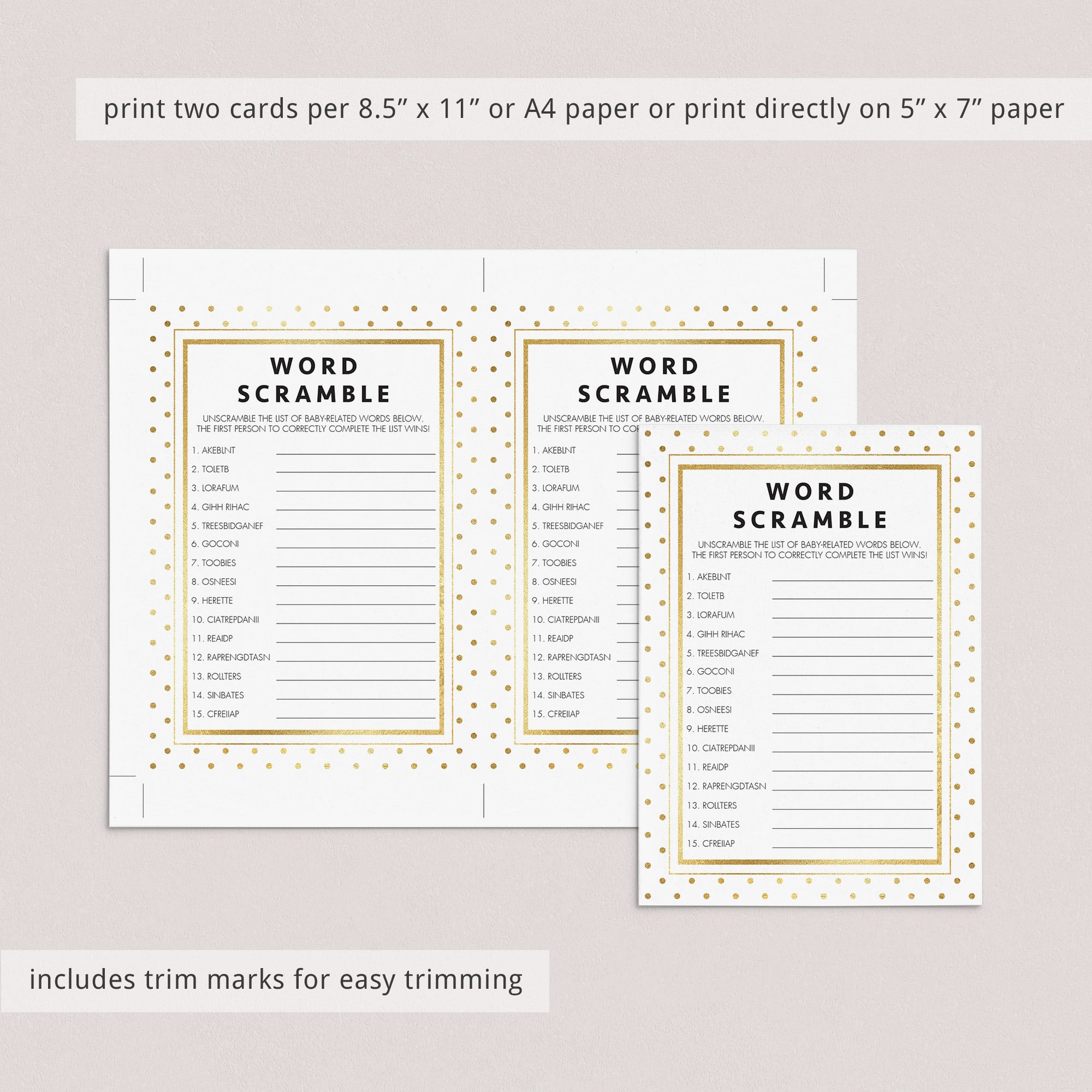 Neutral gold and glitter baby sprinkle games printable by LittleSizzle
