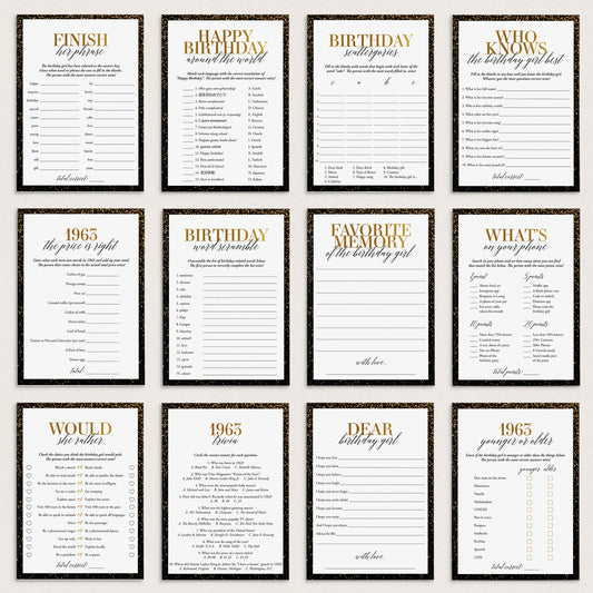 Black and Gold 62nd Birthday Party Games For Women Born in 1963 by LittleSizzle