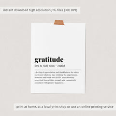 Gratitude Definition Print Instant Download