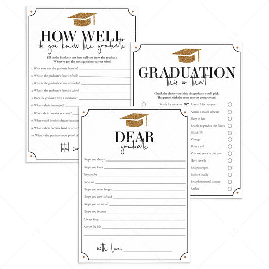 Gold Glitter Graduation Game Cards Printable by LittleSizzle