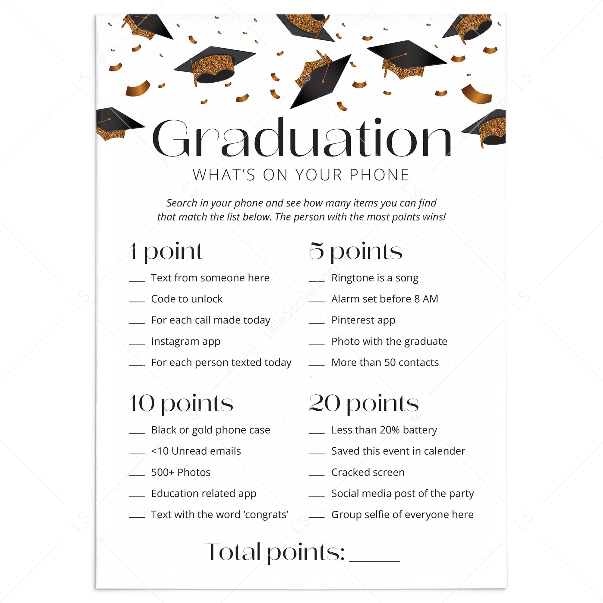 What's On Your Phone Graduation Game Printable by LittleSizzle