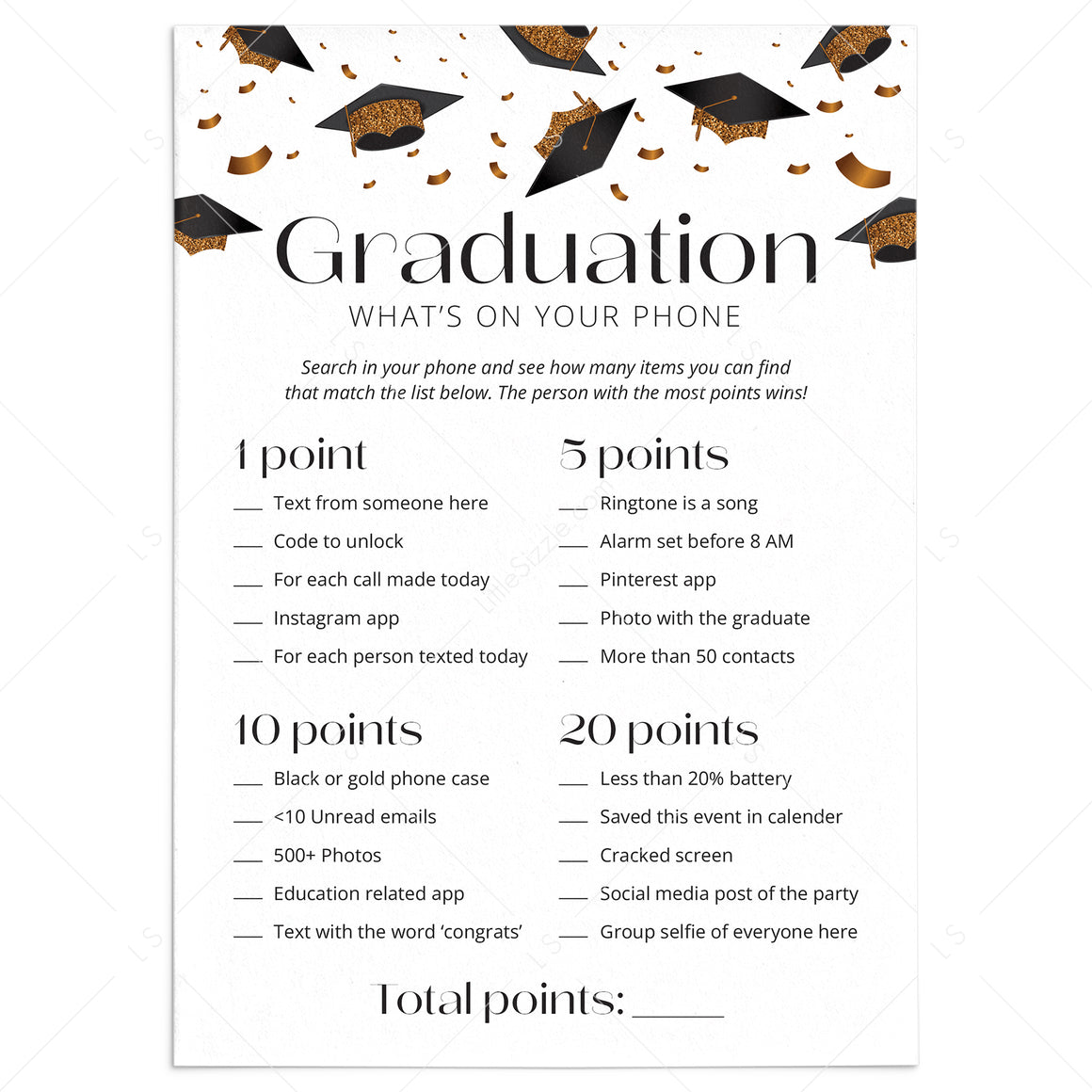 Graduation What's On Your Phone Games Printable Digital Download