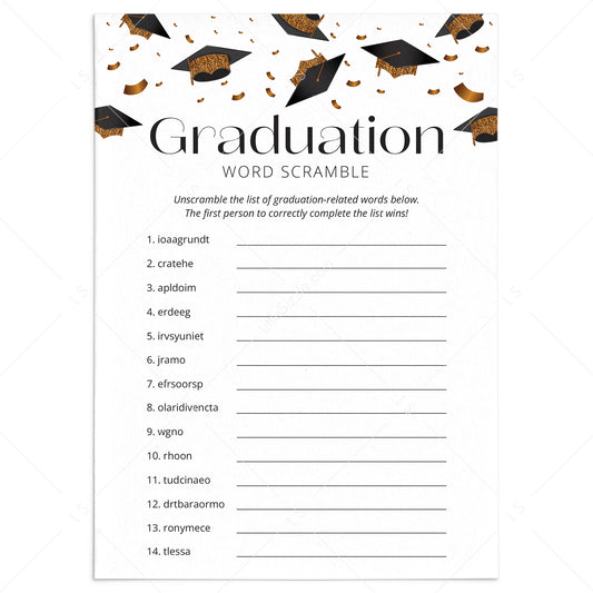 Graduation Word Scramble with Answers Printable by LittleSizzle