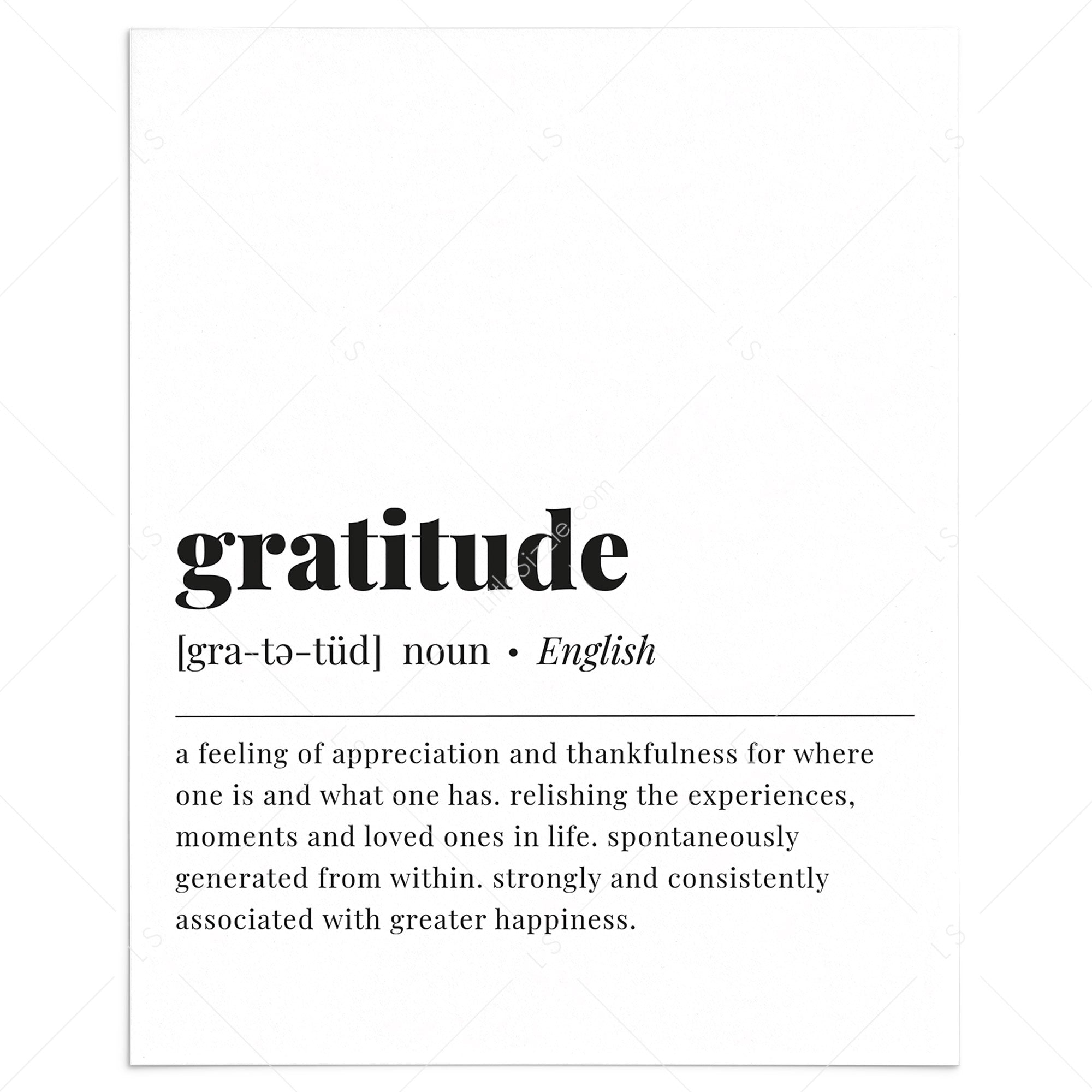Gratitude Definition Print Instant Download by LittleSizzle
