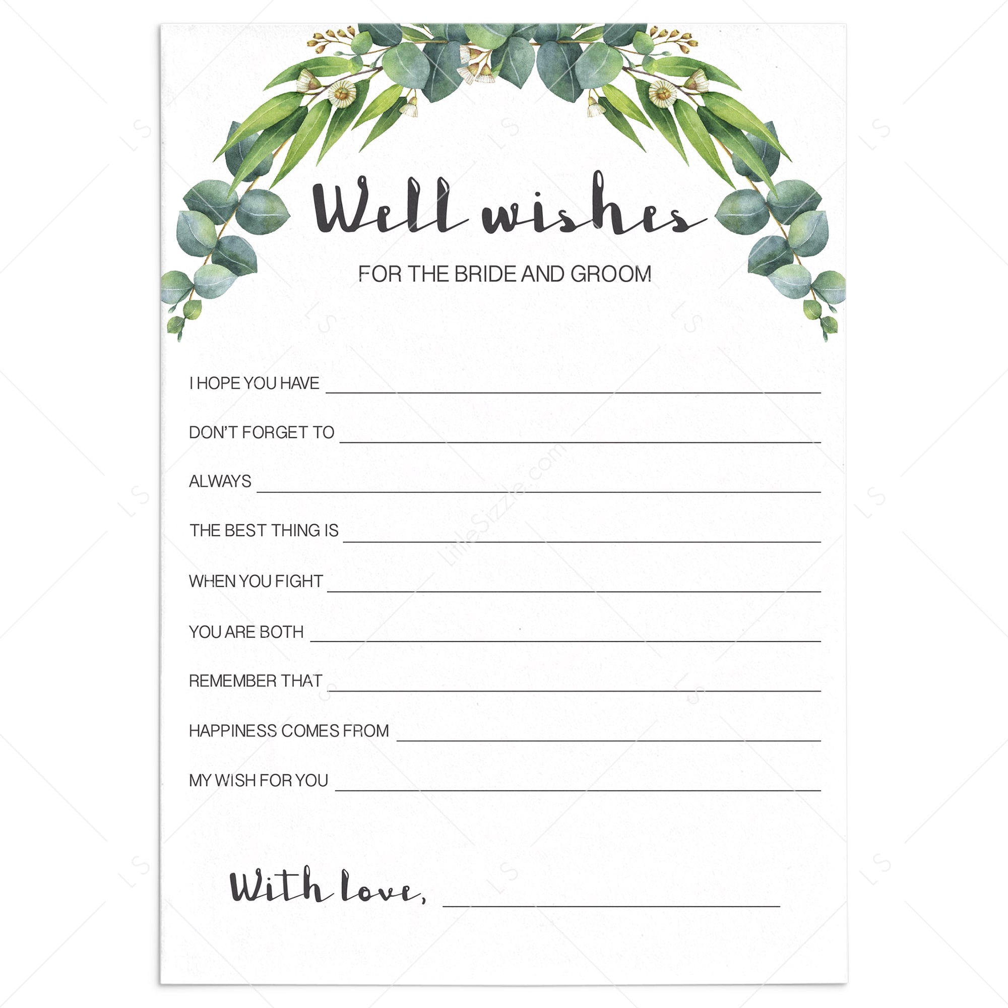 green bridal shower advice cards instant download by LittleSizzle