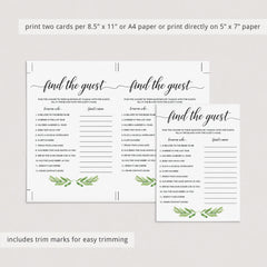 Greenery Bridal Shower Game - Find the Guest Editable Template ...
