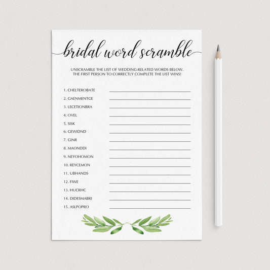guess the word game for bridal showers botanical theme