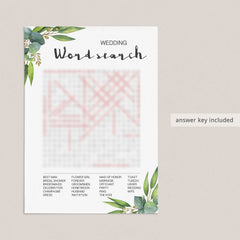 eucalyptus wedding word games instant download