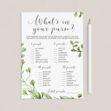 botanical bridal party whats in your purse game cards download by LittleSizzle