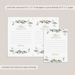 Watercolor leaves baby shower advice card for new parents by LittleSizzle