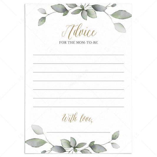 Botanical leaves baby shower advice cards by LittleSizzle